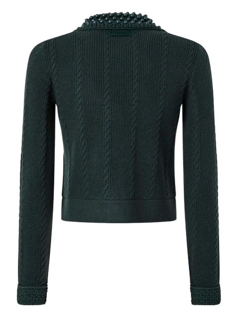 PINKO cable-knit pearl-embellished cardigan - Green - zdjęcie produktu nr 2