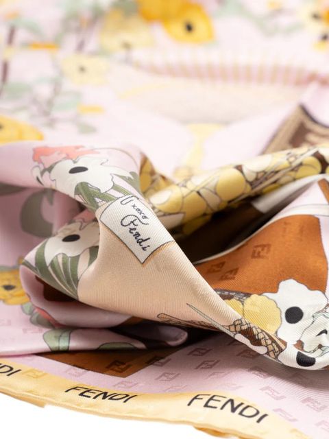 FENDI Gardening-print silk scarf - Pink