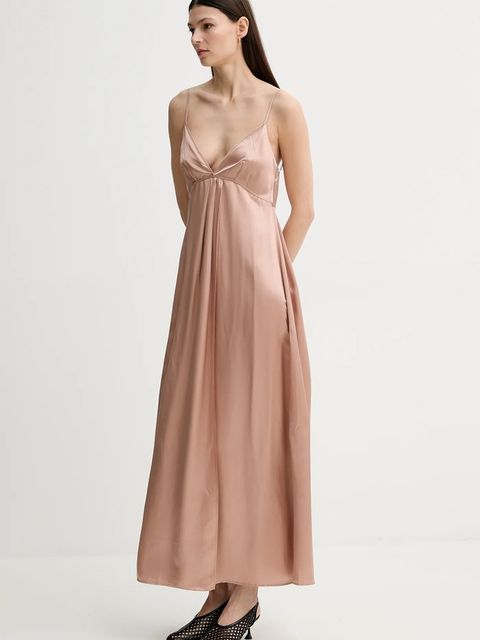 AERON sukienka z domieszką jedwabiu FELICITA kolor różowy maxi rozkloszowana DR582452