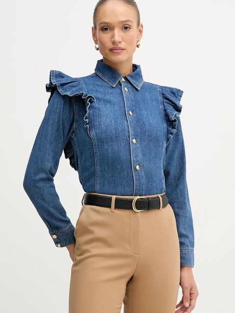 Sisley koszula bawełniana damska kolor granatowy regular z kołnierzykiem klasycznym 53GELQ09N - zdjęcie produktu nr 1