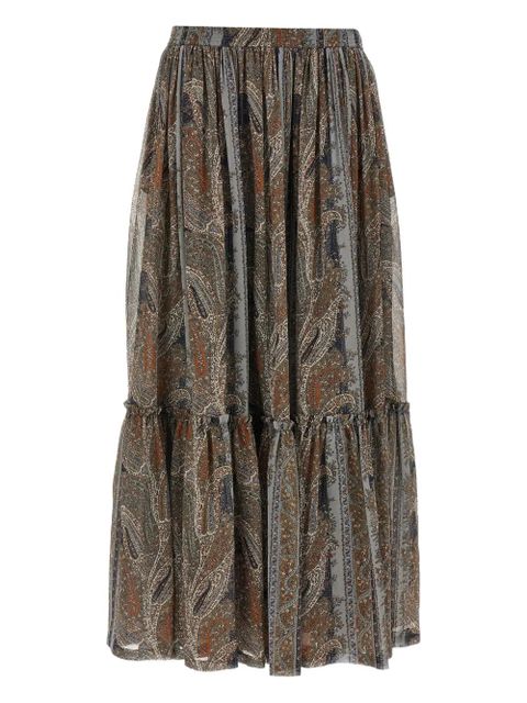 Saint Laurent paisley-print ruffled skirt - Grey - zdjęcie produktu nr 1