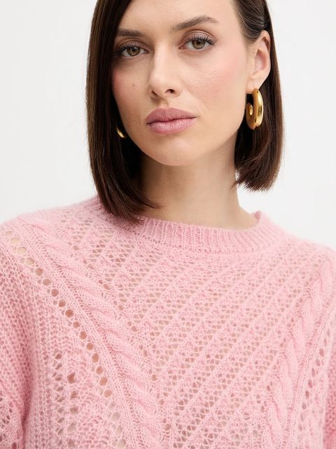 Twinset sweter z wełną damski kolor różowy lekki 252TT3201