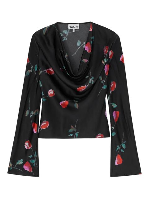 GANNI floral cowl-neck top - Black - zdjęcie produktu nr 1