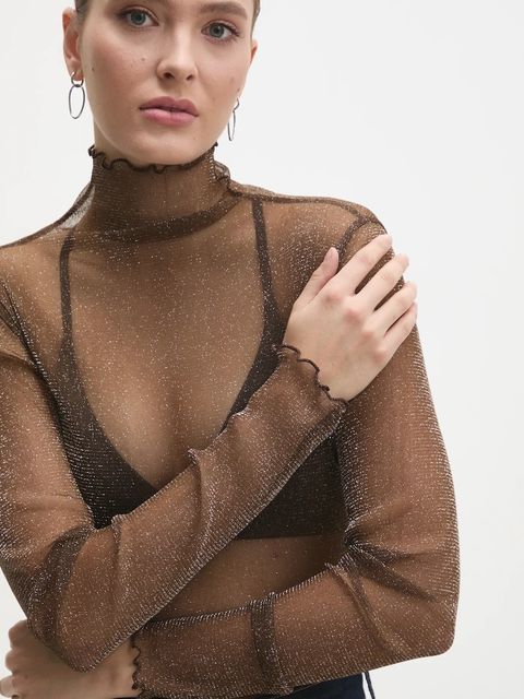 Answear.LAB bluzka damska kolor brązowy melanżowa