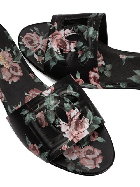 Dolce & Gabbana logo floral print slides - Black - zdjęcie produktu nr 2