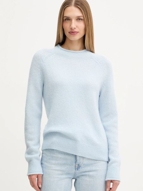 BOSS Orange sweter z dodatkiem wełny damski kolor niebieski lekki z półgolfem 50548930 - zdjęcie produktu nr 1