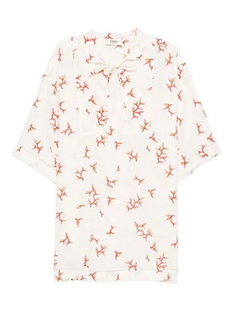 FENDI coral-print tie-neck mini dress - White - zdjęcie produktu nr 1