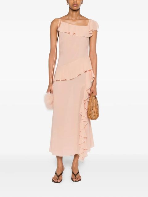 Blumarine ruffled-trim silk maxi dress - Neutrals