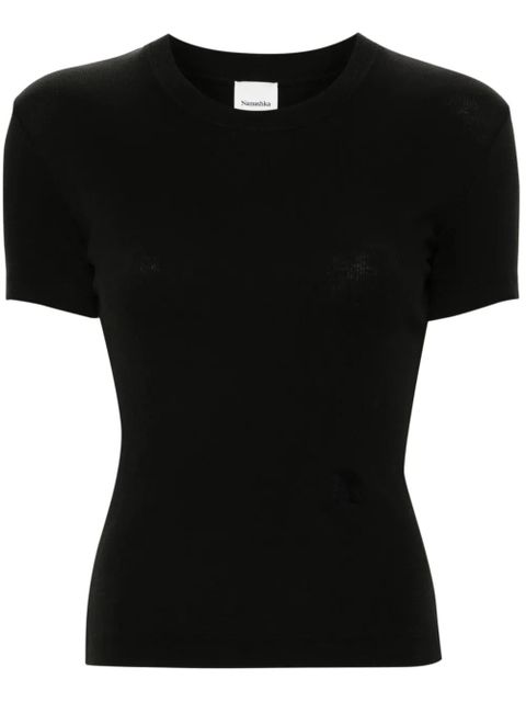 Nanushka logo-embroidered cropped T-shirt - Black - zdjęcie produktu nr 2