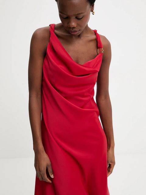 Answear.LAB sukienka kolor czerwony midi rozkloszowana