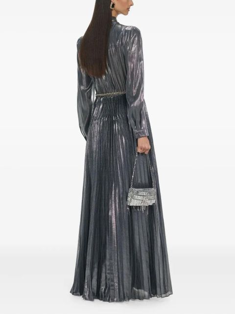 Self-Portrait bow-detail pleated dress - Grey