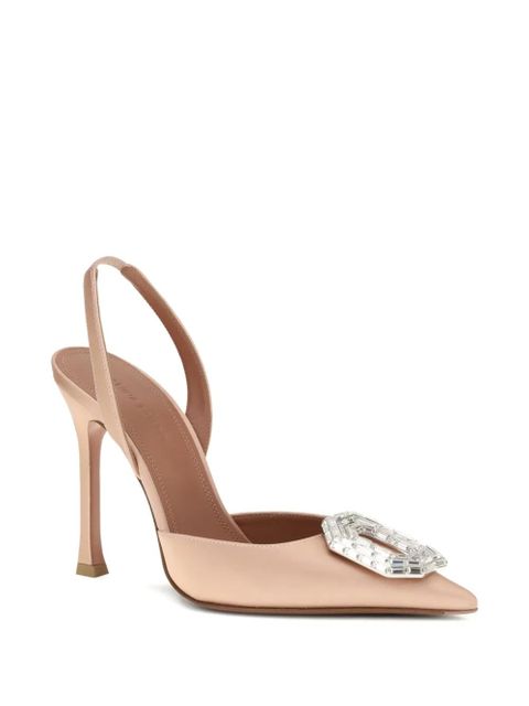 Amina Muaddi 105mm Camelia jewel-embellished pointed-toe heeled sandals - Neutrals