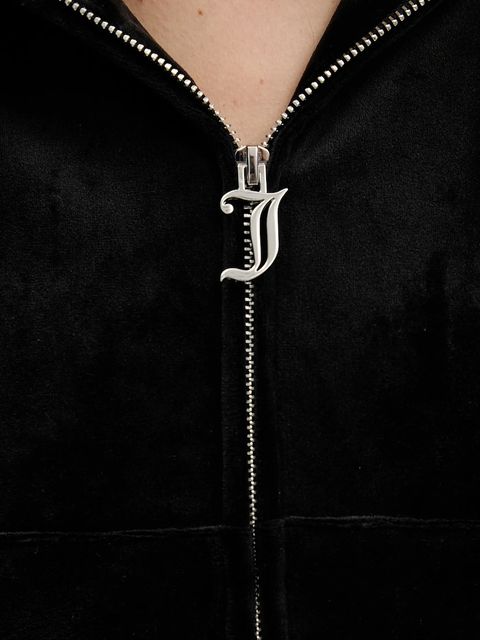 Juicy Couture bluza welurowa damska kolor czarny z kapturem gładka JCWAS225306