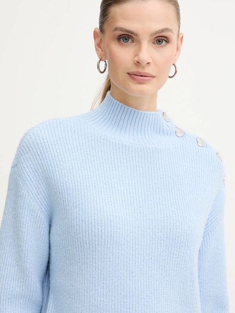Morgan sweter z domieszką wełny MSTORI damski kolor niebieski z półgolfem MSTORI