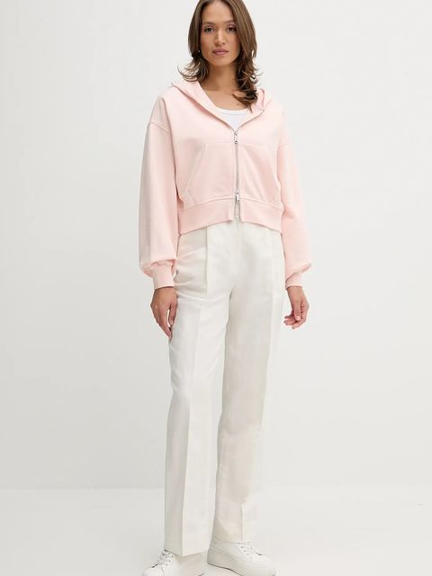 Calvin Klein Jeans bluza bawełniana damska kolor pomarańczowy z kapturem gładka LV047C216G - zdjęcie produktu nr 2