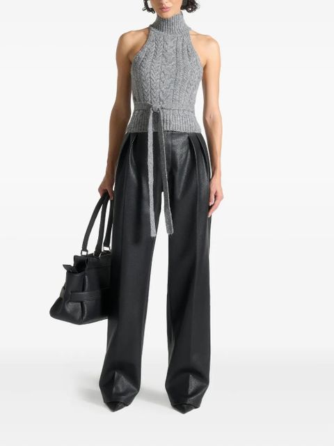 Manière De Voir pebbled leather pleated trousers - Black