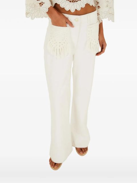 FARM Rio crochet-pockets trousers - White