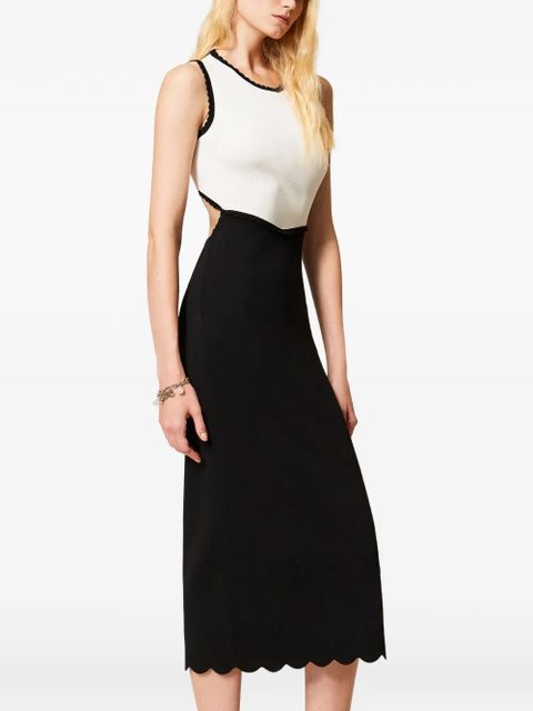 TWINSET scalloped-edge two-tone midi dress - Black