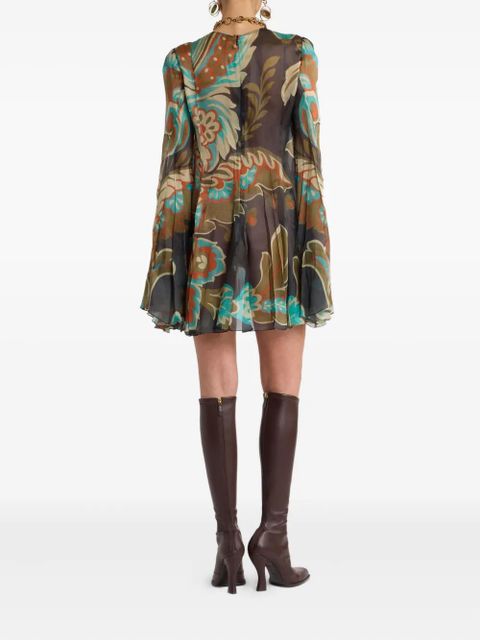 ETRO pleated floral-print mini dress - Brown - zdjęcie produktu nr 2