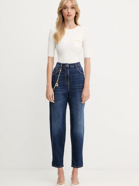 Elisabetta Franchi sweter z jedwabiem damski kolor beżowy lekki MK10B56E2 - zdjęcie produktu nr 2