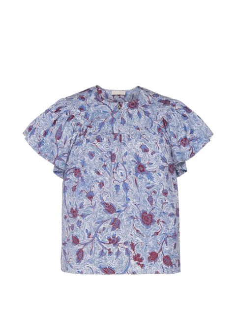 Ulla Johnson Perline floral-print ruffled blouse - Blue - zdjęcie produktu nr 1