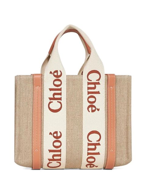 Chloé small Woody logo-detail linen tote bag - Neutrals - zdjęcie produktu nr 1