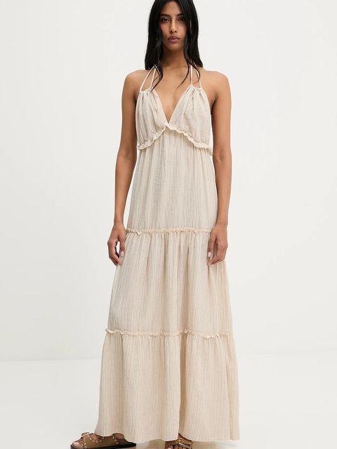 Answear.LAB sukienka bawełniana kolor beżowy midi rozkloszowana - zdjęcie produktu nr 1