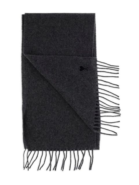 AMI Paris logo-embroidered fringed scarf - Grey - zdjęcie produktu nr 2