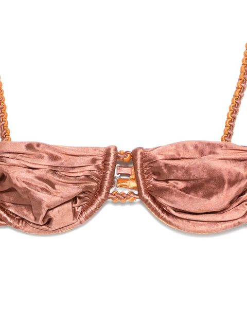 Isa Boulder ruched weave bikini top - Brown