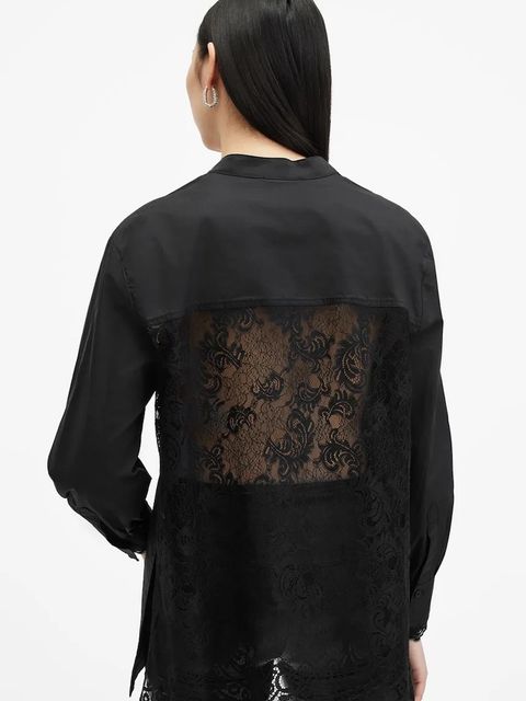 AllSaints koszula ETHEL LACE damska kolor czarny regular ze stójką W085PB