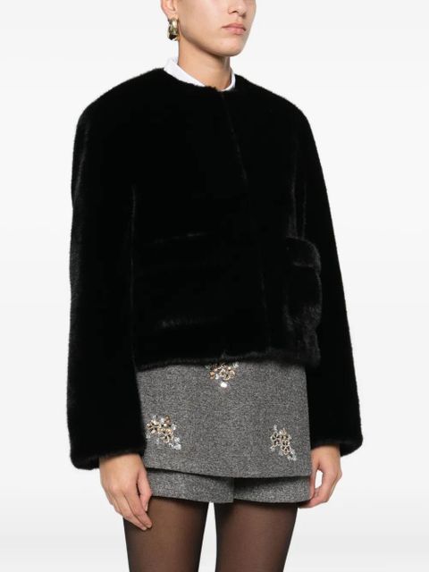 Maje crew-neck faux-fur jacket - Black