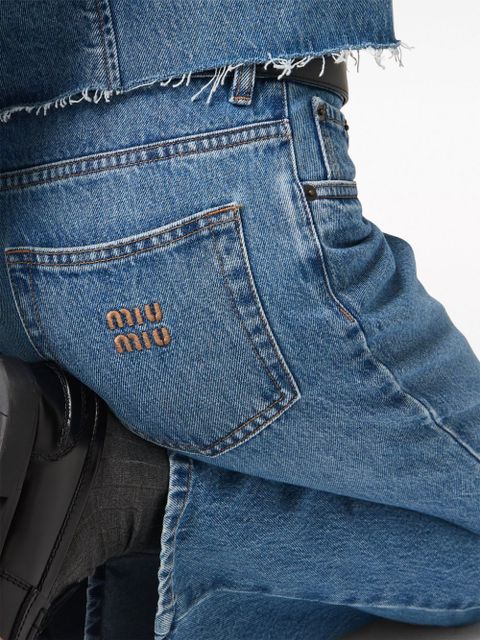 Miu Miu logo-embroidered flared jeans - Blue