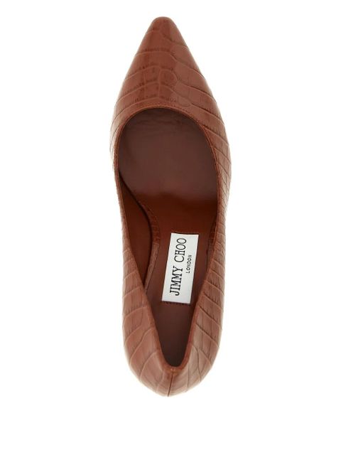 Jimmy Choo 85mm Romy crocodile-effect pointed-toe pumps - Brown