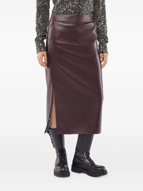 Rabanne belted leather split midi skirt - Brown