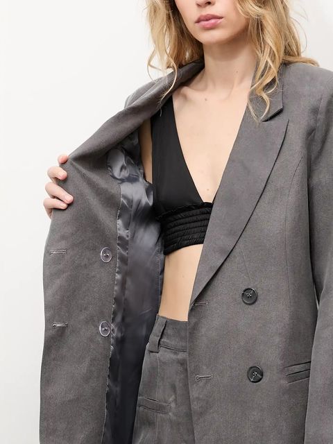 Answear.LAB marynarka kolor szary dwurzędowa gładka