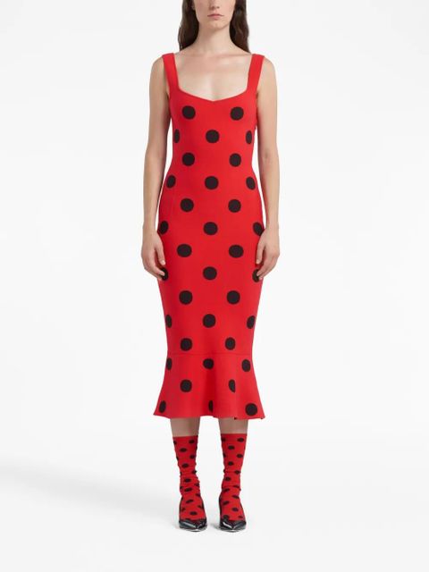 Marni polka dot-print midi dress - Red