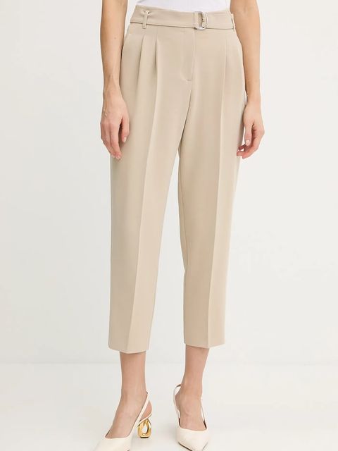 BOSS spodnie damskie kolor beżowy proste high waist - zdjęcie produktu nr 1