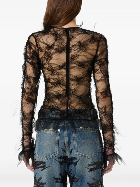 Blumarine ruffled butterfly-motif top - Black