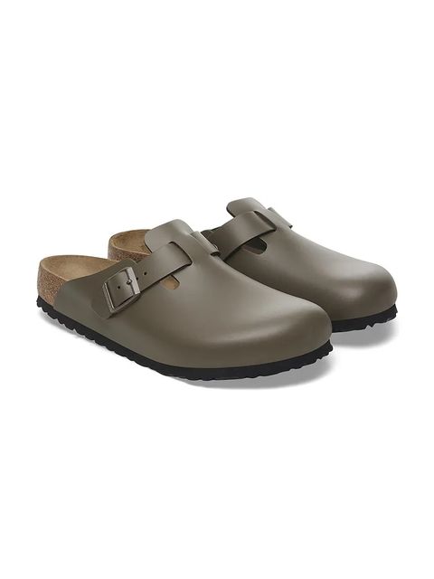 Birkenstock klapki skórzane Boston NL damskie kolor zielony na platformie 1029156