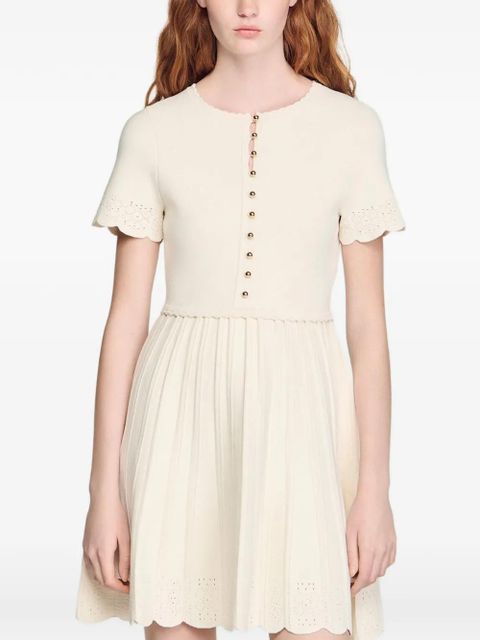 SANDRO buttoned scalloped mini dress - Neutrals