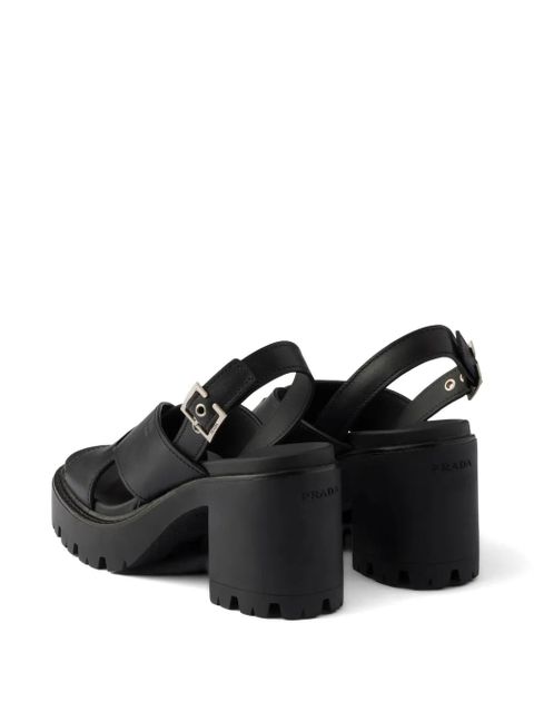 Prada crisscross leather platform sandals - Black