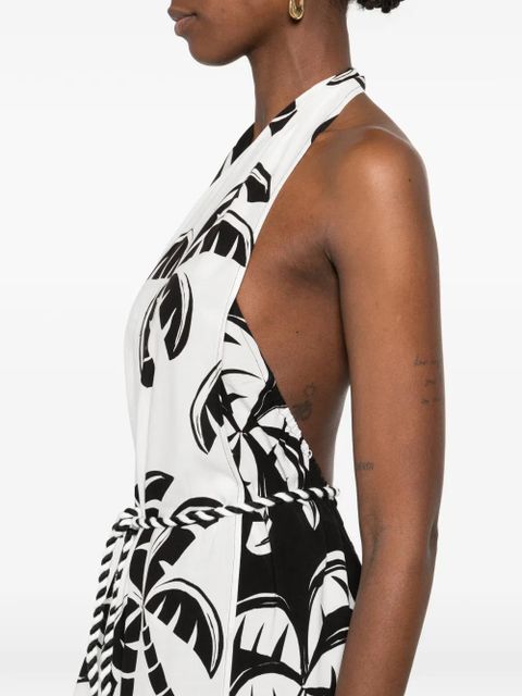 FARM Rio palm-print midi dress - White
