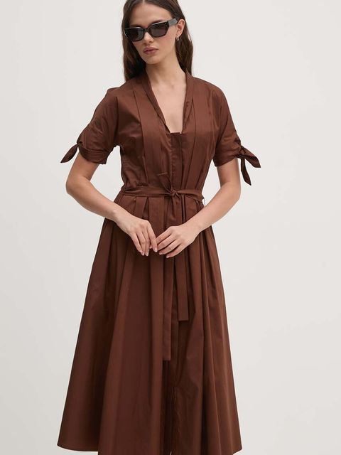 Sandro Ferrone sukienka bawełniana kolor brązowy midi rozkloszowana SFS31XBDSAVONAROLA - zdjęcie produktu nr 1