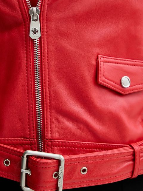 Pinko ramoneska skórzana damska kolor czerwony przejściowa 103897 A21L