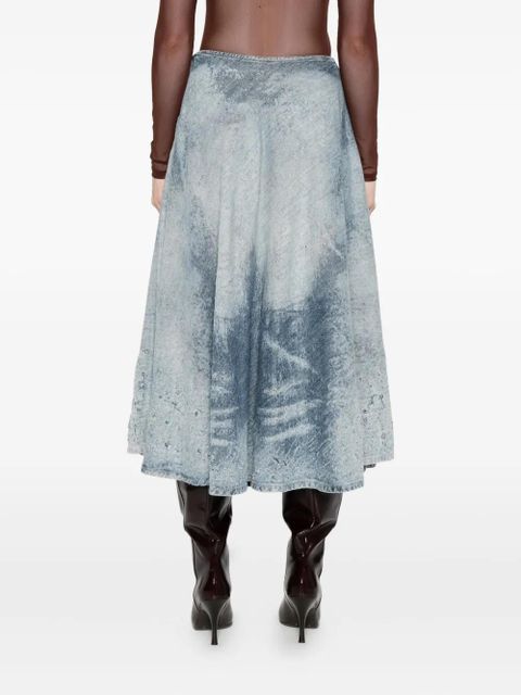 Diesel acid-wash logo-plaque denim midi A-line skirt - Blue