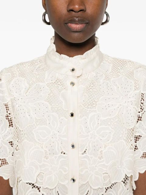 SANDRO Ame floral-lace shirt - Neutrals