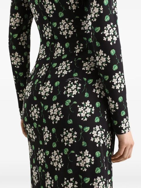 Dolce & Gabbana geranium bouquets-print charmeuse dress - Black