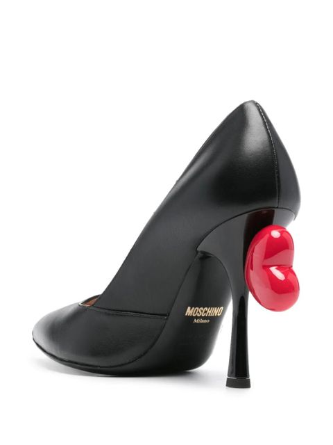 Moschino 105mm heart-appliqué leather pumps - Black