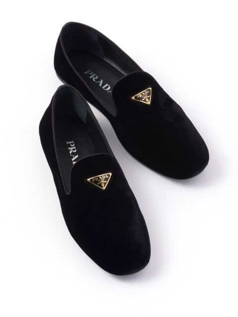 Prada triangle-logo velvet loafers - Black