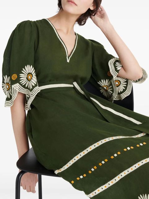 ERES Hortense floral-embroidered linen dress - Green